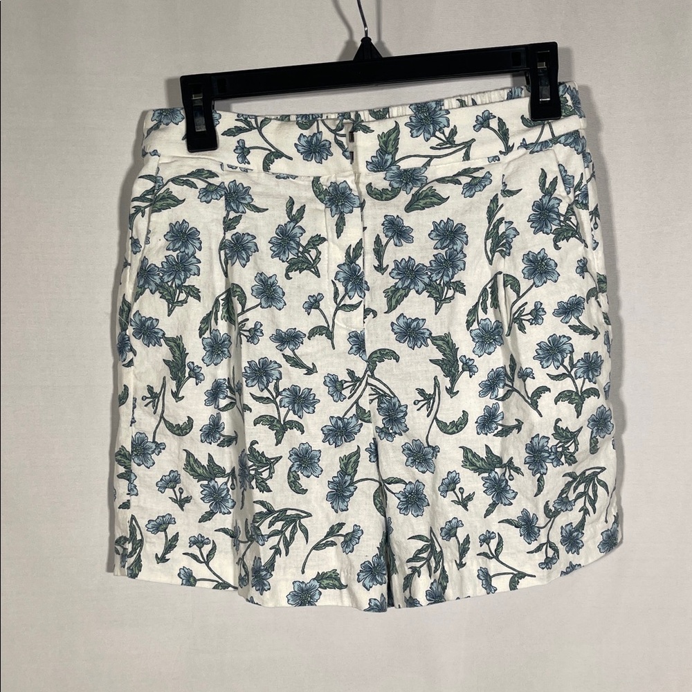 J. CREW WOMENS HIGH WAIST BLUE FLORAL LINEN SHORTS 4 BY449 - Picture 2 of 6